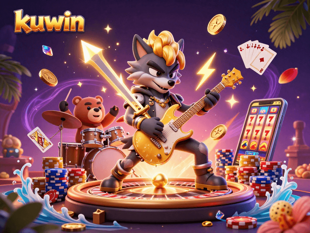 Experience the thrill of kuwin with a dynamic casino scene featuring vibrant characters and gaming elements.