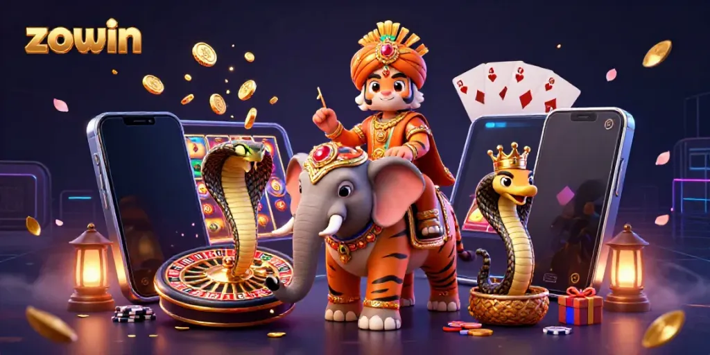 Zowin enhances your gaming experience with vibrant slots and jackpot excitement in a colorful scene.