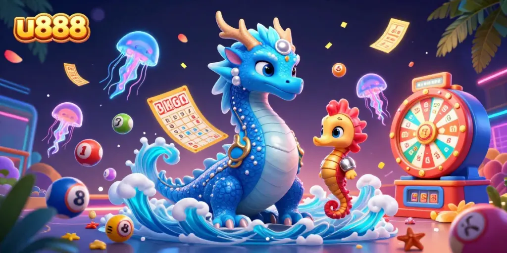 Engage with u888's thrilling lottery experience featuring vibrant game elements and captivating characters.