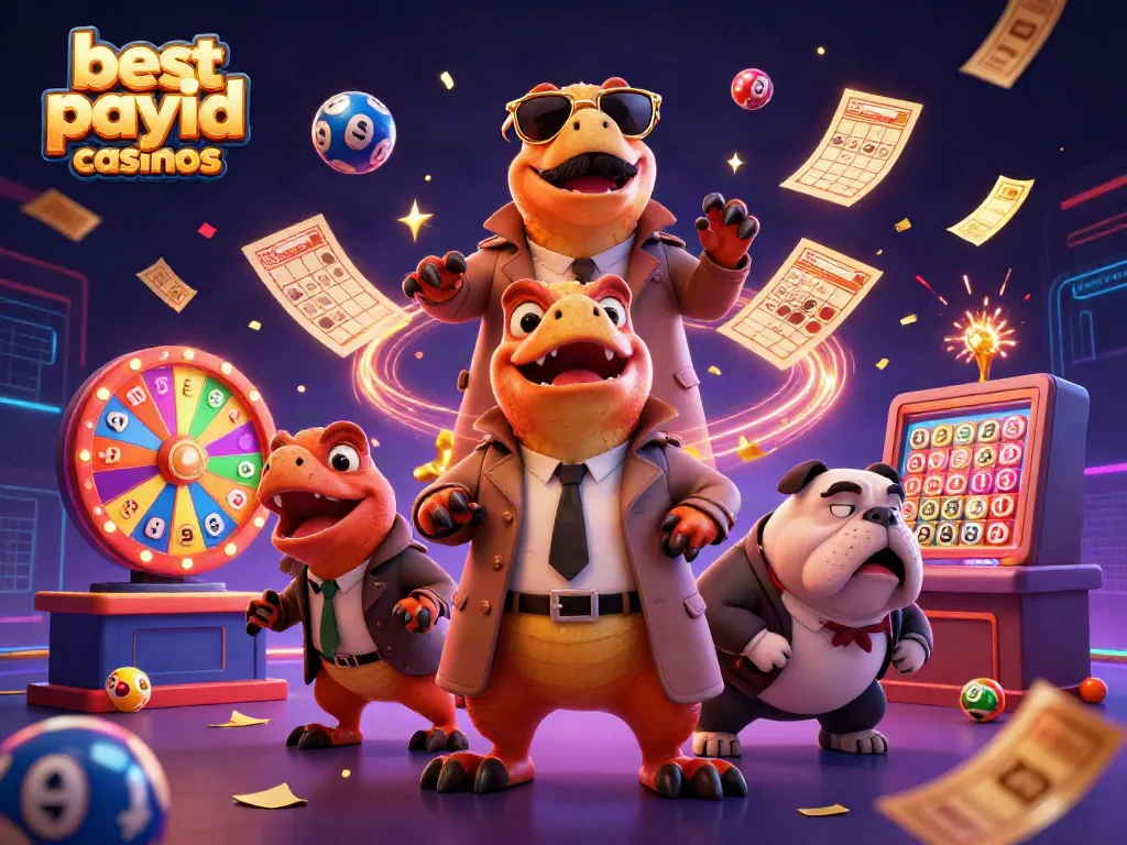 Experience the best payid casinos with raptors entering a VIP lounge amidst vibrant casino elements.