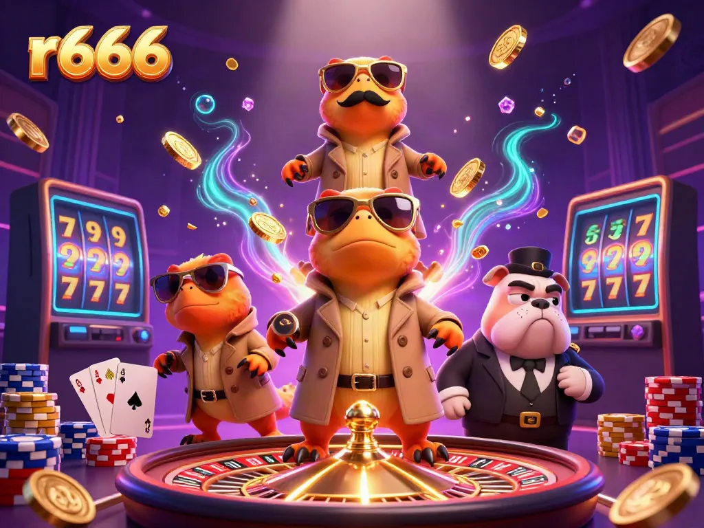 Experience the excitement at r 666 with three playful raptors entering a VIP casino lounge.