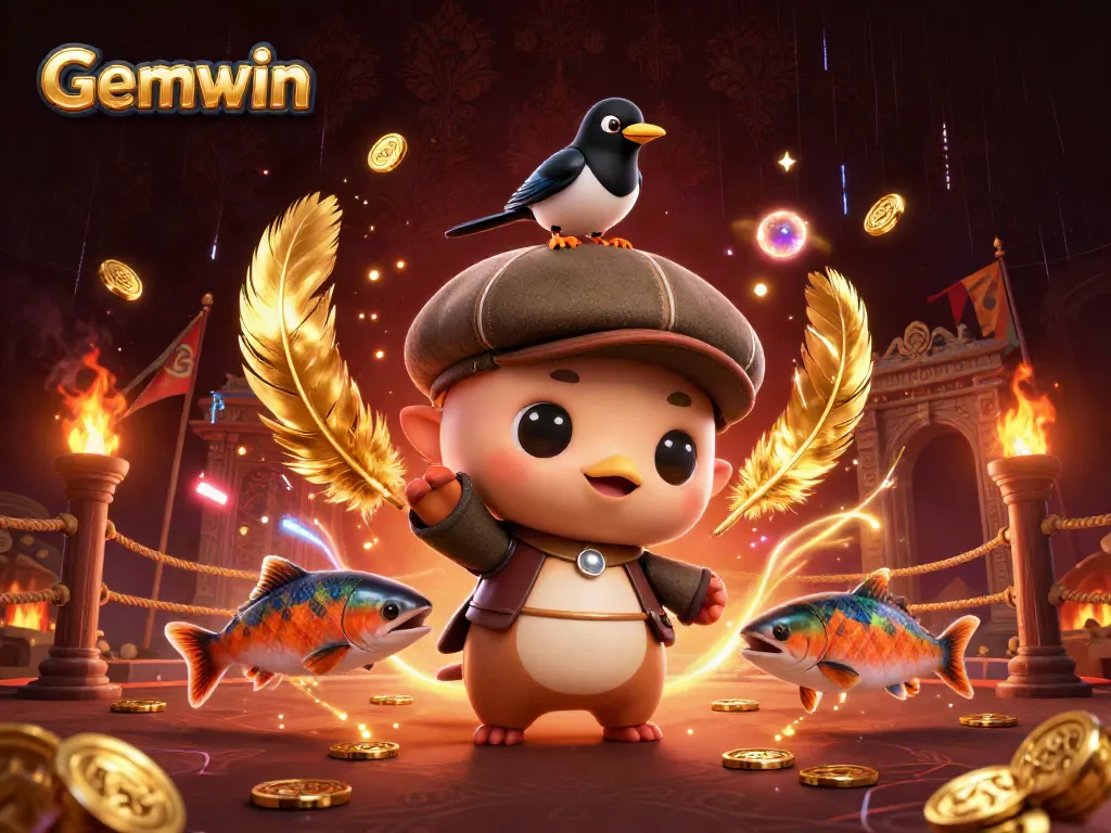 Win big at Gemwin with a playful 3D cartoon Nessie surrounded by games and gold coins.