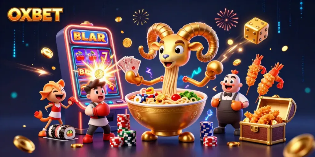 Experience the exciting OXBET gaming world with vibrant characters and a dynamic casino atmosphere.