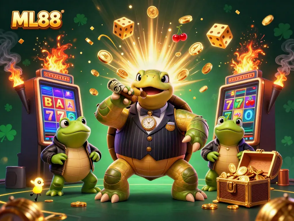 Experience big wins with ML88 in a lively casino atmosphere featuring vibrant characters.