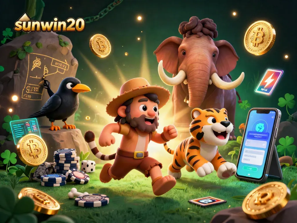 Experience thrilling gaming adventures at sunwin20 with a captivating prehistoric casino scene featuring engaging characters.