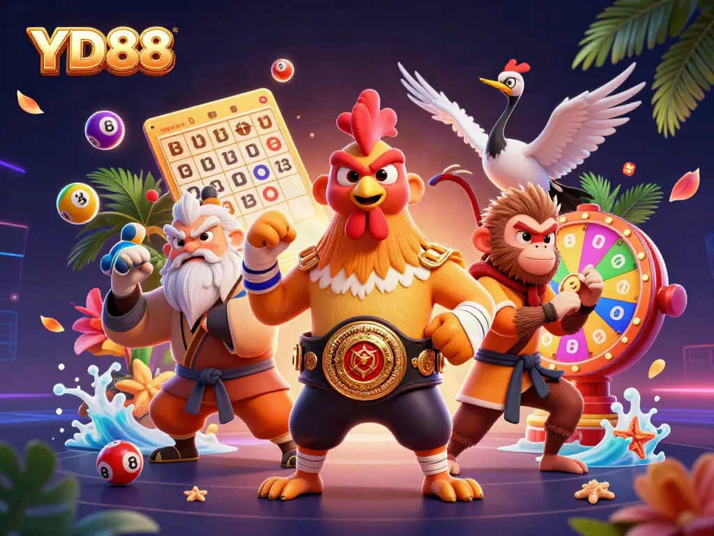 Experience exciting gameplay with YD88’s vibrant illustration featuring dynamic casino elements.