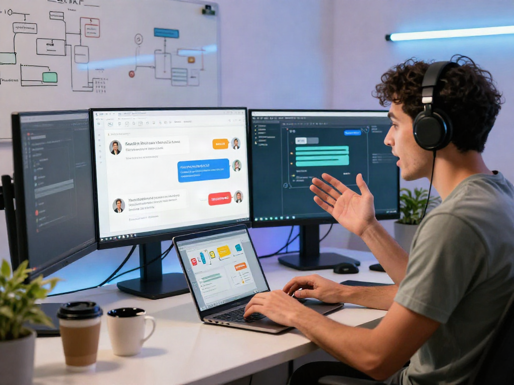 Engaged developer using spicy chat ai in a modern workspace