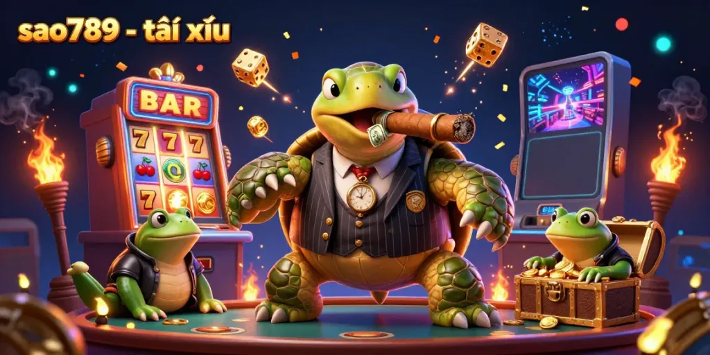 Experience thrilling gameplay with sao789 - tài xỉu, featuring a turtle mobster and exciting casino elements.
