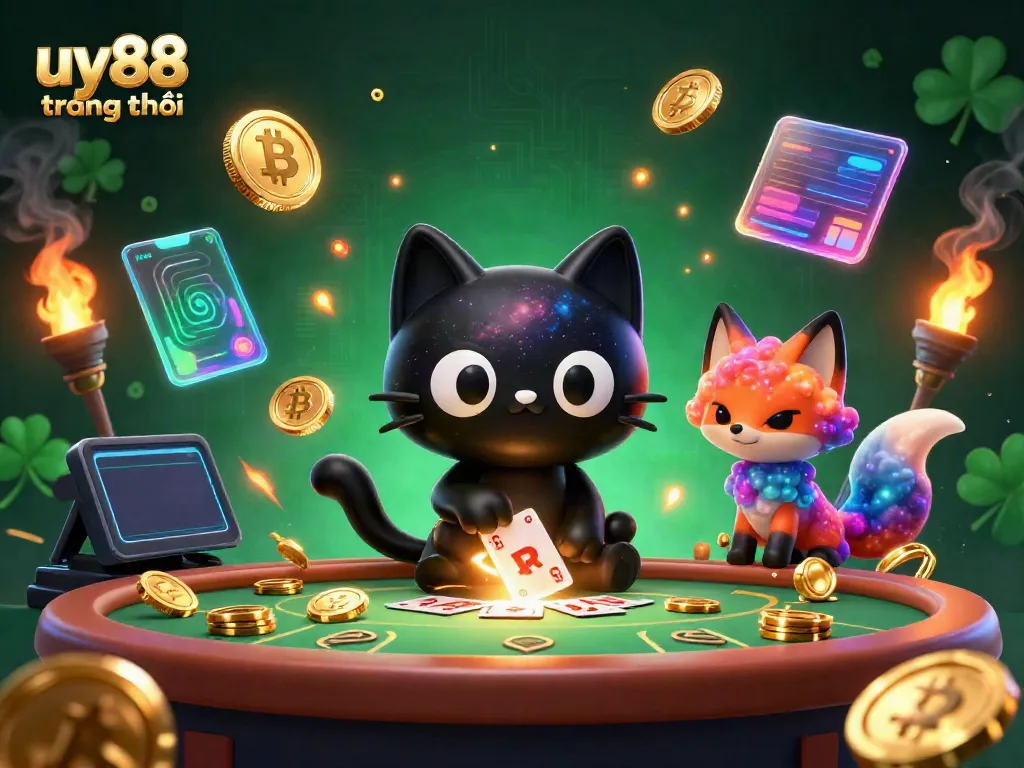 Engage with vibrant games at uy88 trang chủ featuring a playful black hole cat and cosmic elements.
