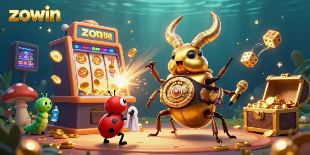 Zowin offers an exciting online gaming scene with vibrant characters and casino elements.
