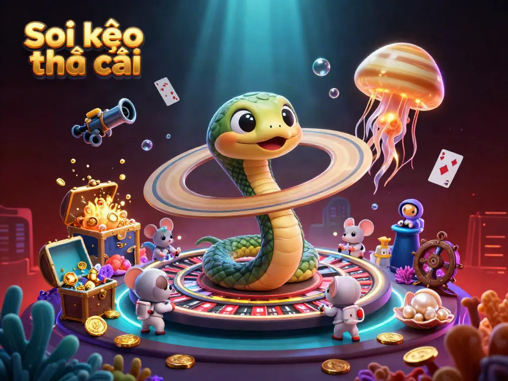 Place bets with Soi kèo nhà cái in this vibrant 3D scene of fun cosmic casino action.