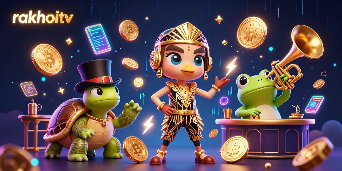 Experience rakhoitv's dynamic live gambling atmosphere with 3D characters and neon crypto elements.