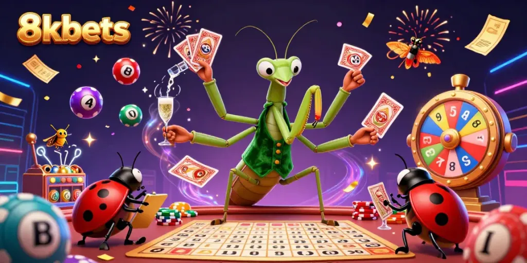 Experience the excitement of 8xbets with a lively casino scene featuring colorful actions and engaging characters.