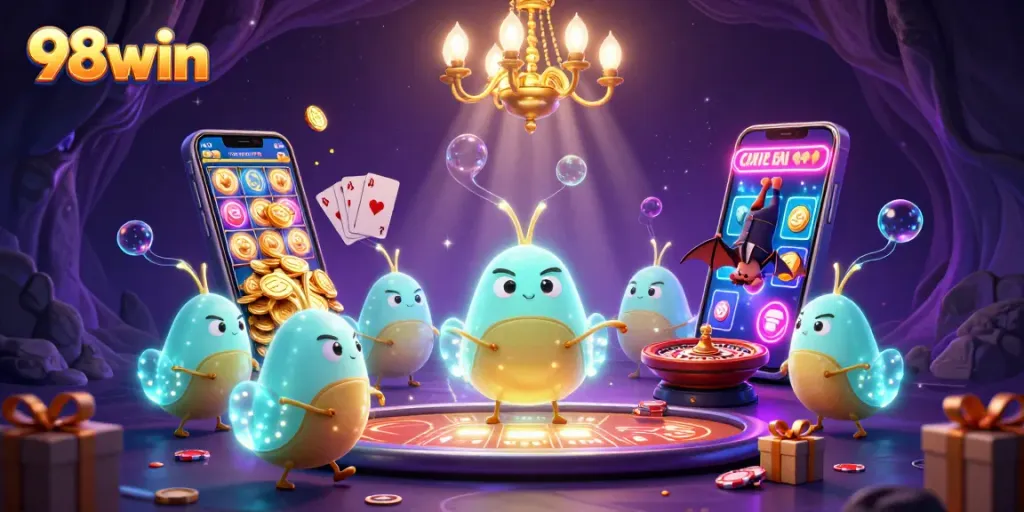 Experience thrilling gameplay at 98win with glowworms lighting the magical casino ambiance.
