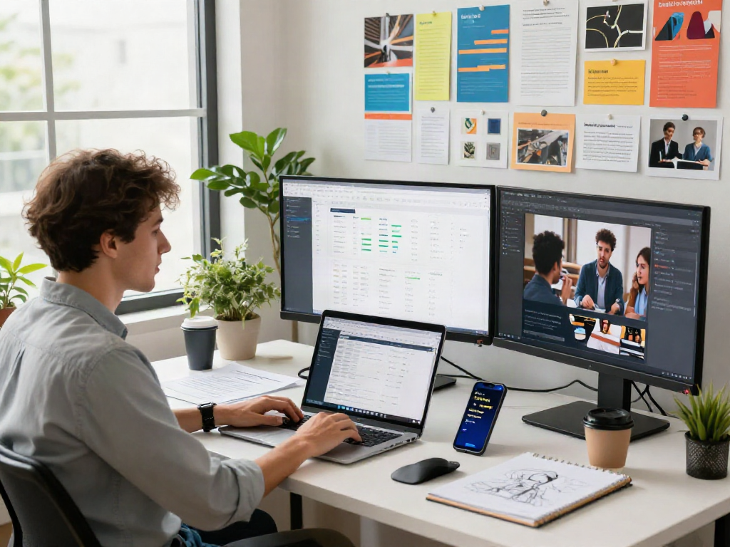 Sanumwebdesign: Agenzia di marketing digitale con designer al lavoro in un ambiente creativo e collaborativo.