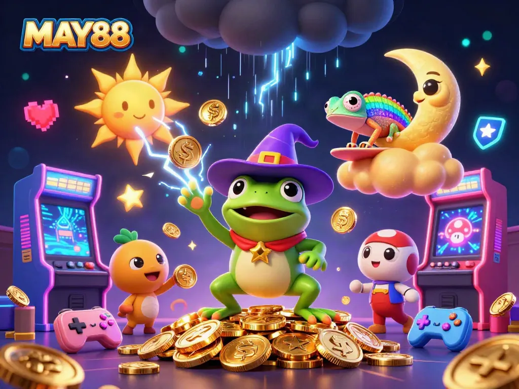 Experience the thrill of MAY88 with a wizard frog and chameleon in dynamic casino gaming.