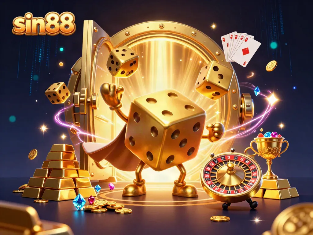 Experience thrilling gaming action with sin88's golden dice golem and dazzling treasures.