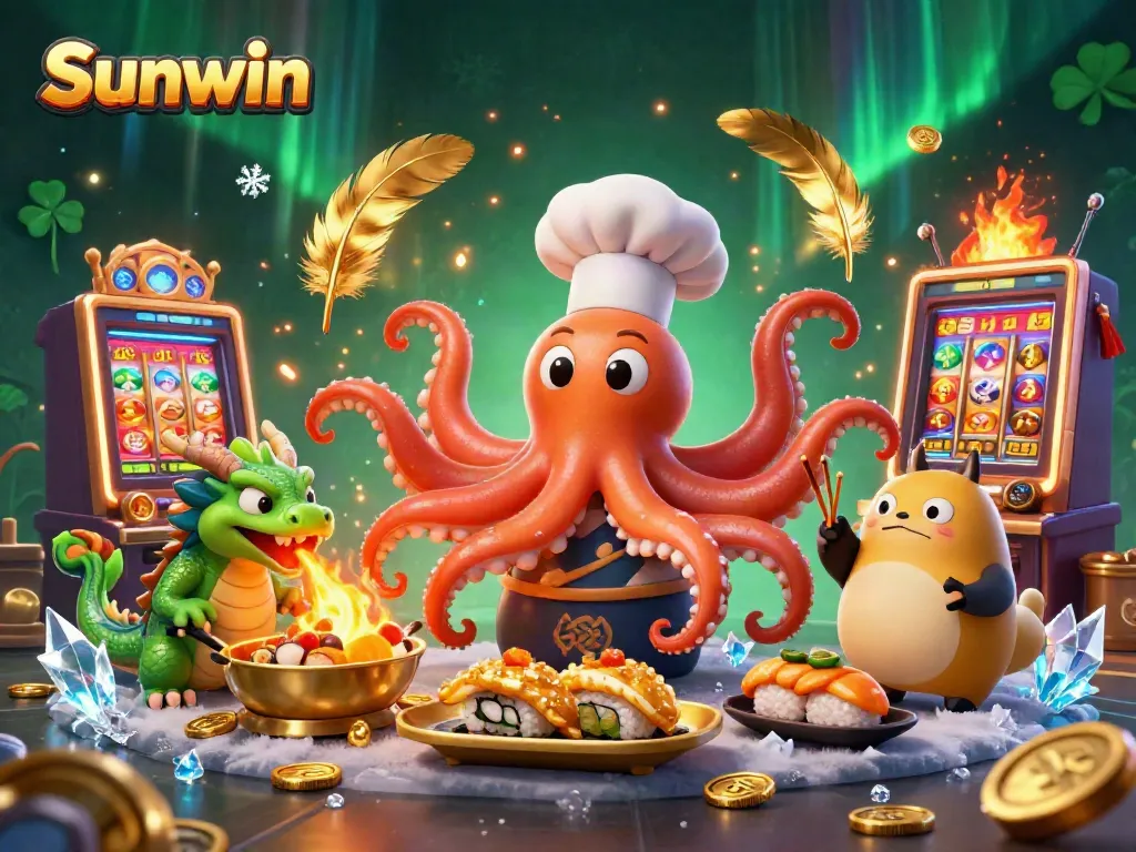 Experience the thrilling gameplay of Sunwin with slots and immersive characters in a vibrant casino scene.