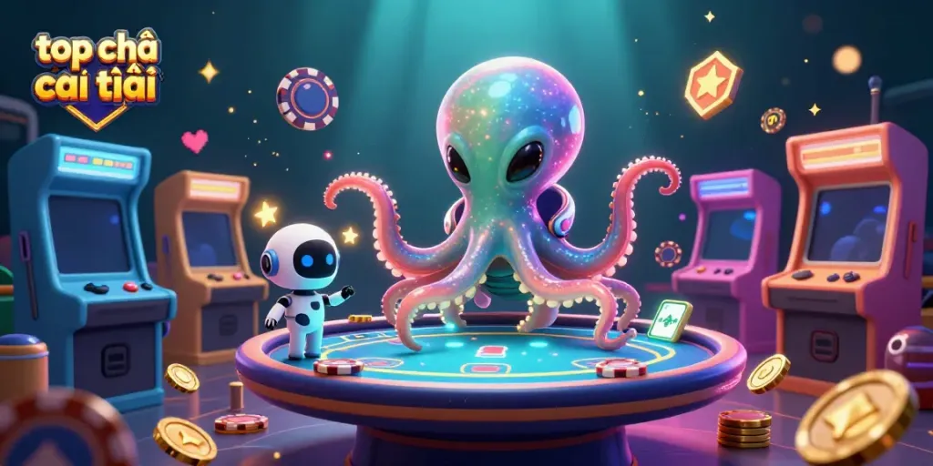 Engage in thrilling games at top nhà cái uy tín with an imaginative digital illustration featuring our quirky alien octopus.