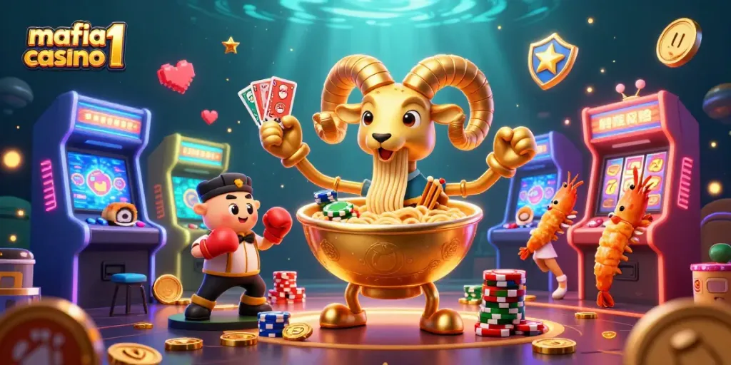 Experience the vibrant action of mafia casino 1 with a lively casino-themed illustration featuring fun characters.