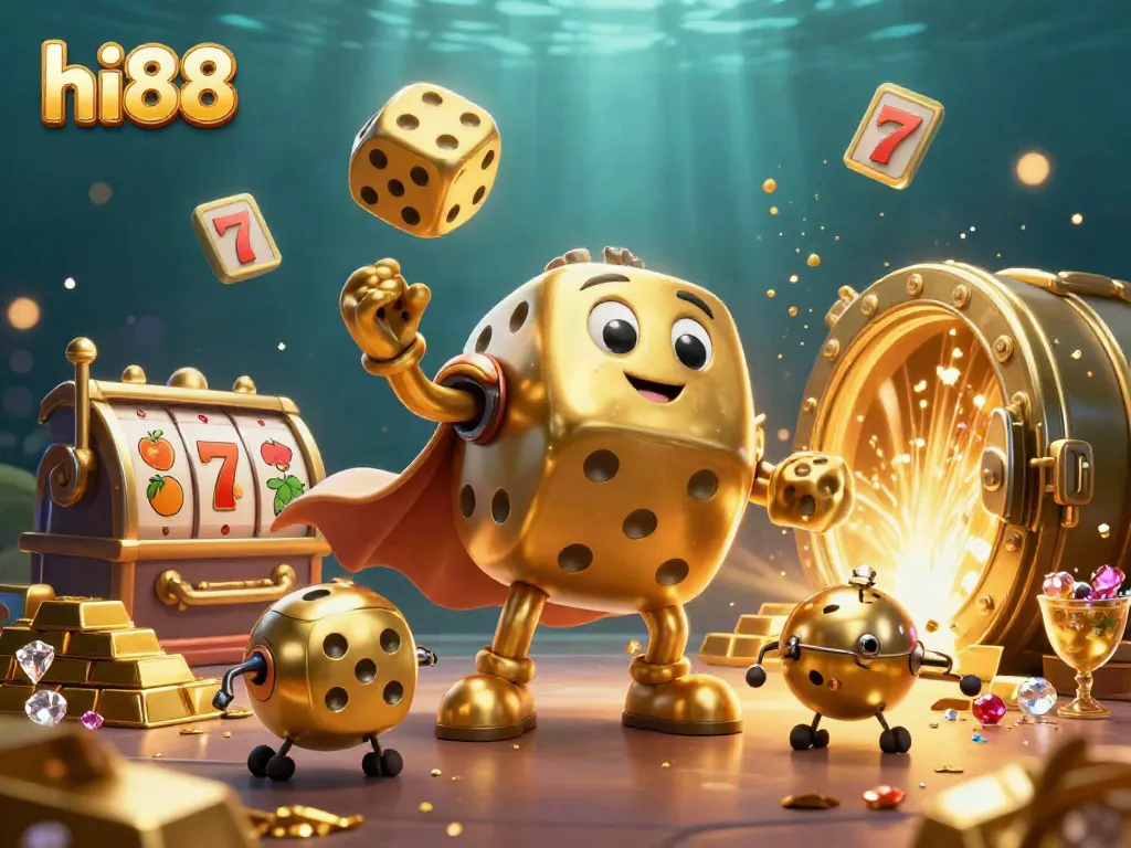 Experience exciting gameplay at hi88 with vibrant slot reels, golden treasures, and dynamic casino elements.