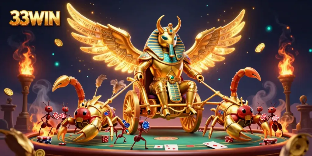 Engage with thrilling poker action at 33WIN featuring vibrant characters and dynamic casino elements.