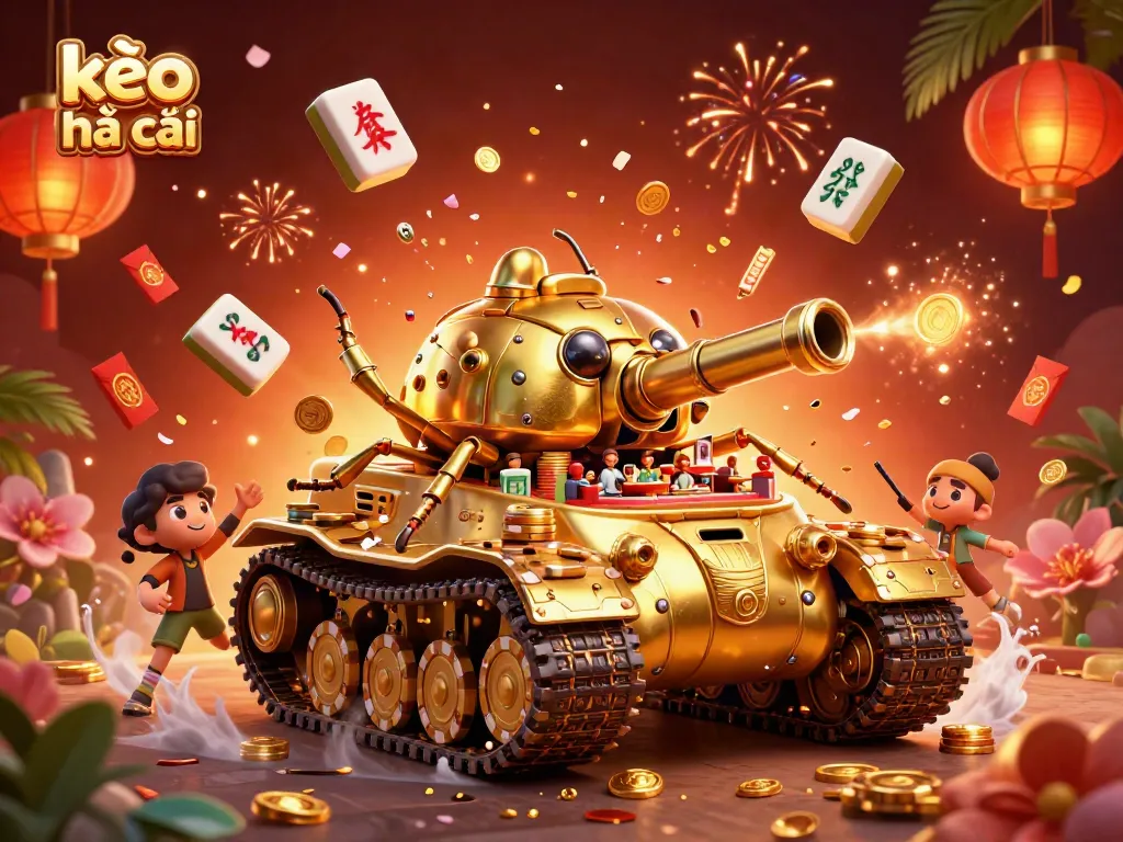 Engage with the dynamic kèo nhà cái scene showcasing a golden beetle tank casino filled with vibrant gaming elements.