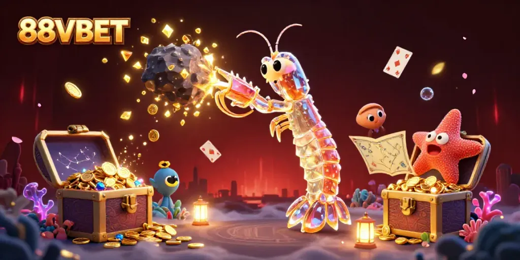 Experience dynamic gameplay with 88VBET in an exciting 3D casino illustration filled with adventure.
