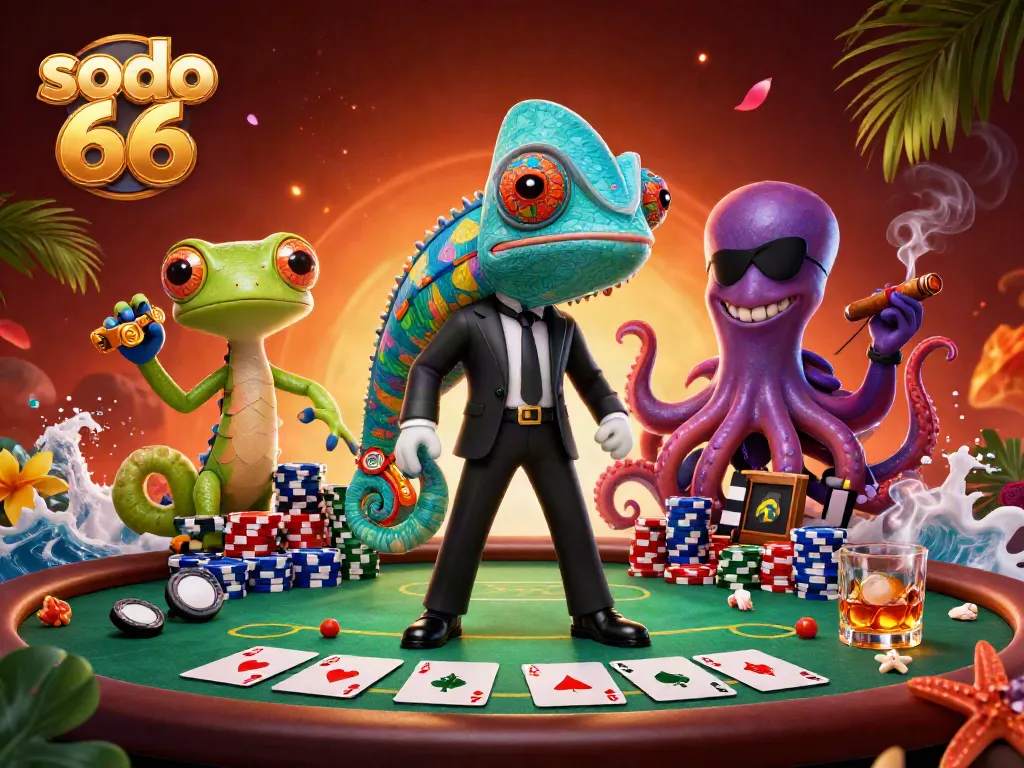 Experience thrilling poker games at sodo 66 with vibrant 3D characters and casino elements.